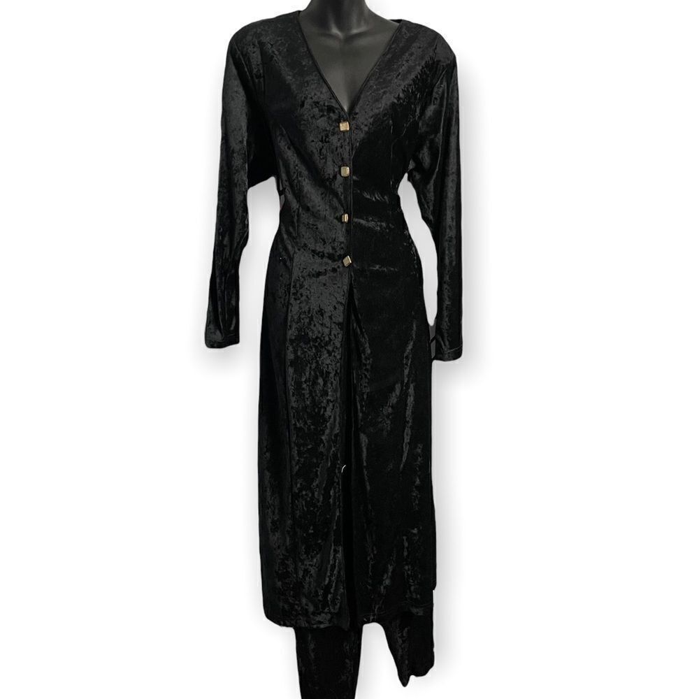 Vintage Fashion Force Womens Black Jacket Pants Set Size XL RARE 2 Piece Velvety